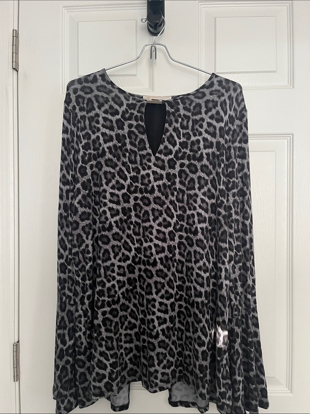Michael Kors Black and Gray Leopard-Print Tunic Blouse
